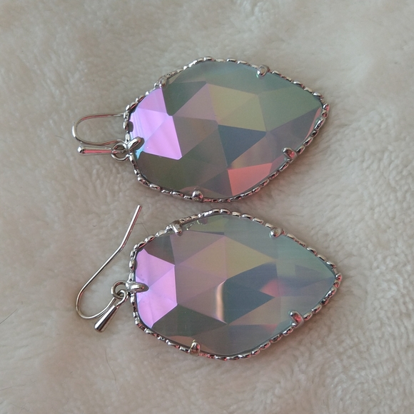 Kendra Scott Corley Earrings Silver &  Slate Iridescent Rare - Picture 7 of 7